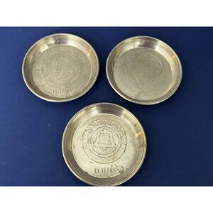 Vintage set 3 Illinois Bell Award Attendance Pewter by POOLE DRINK COASTER 2213